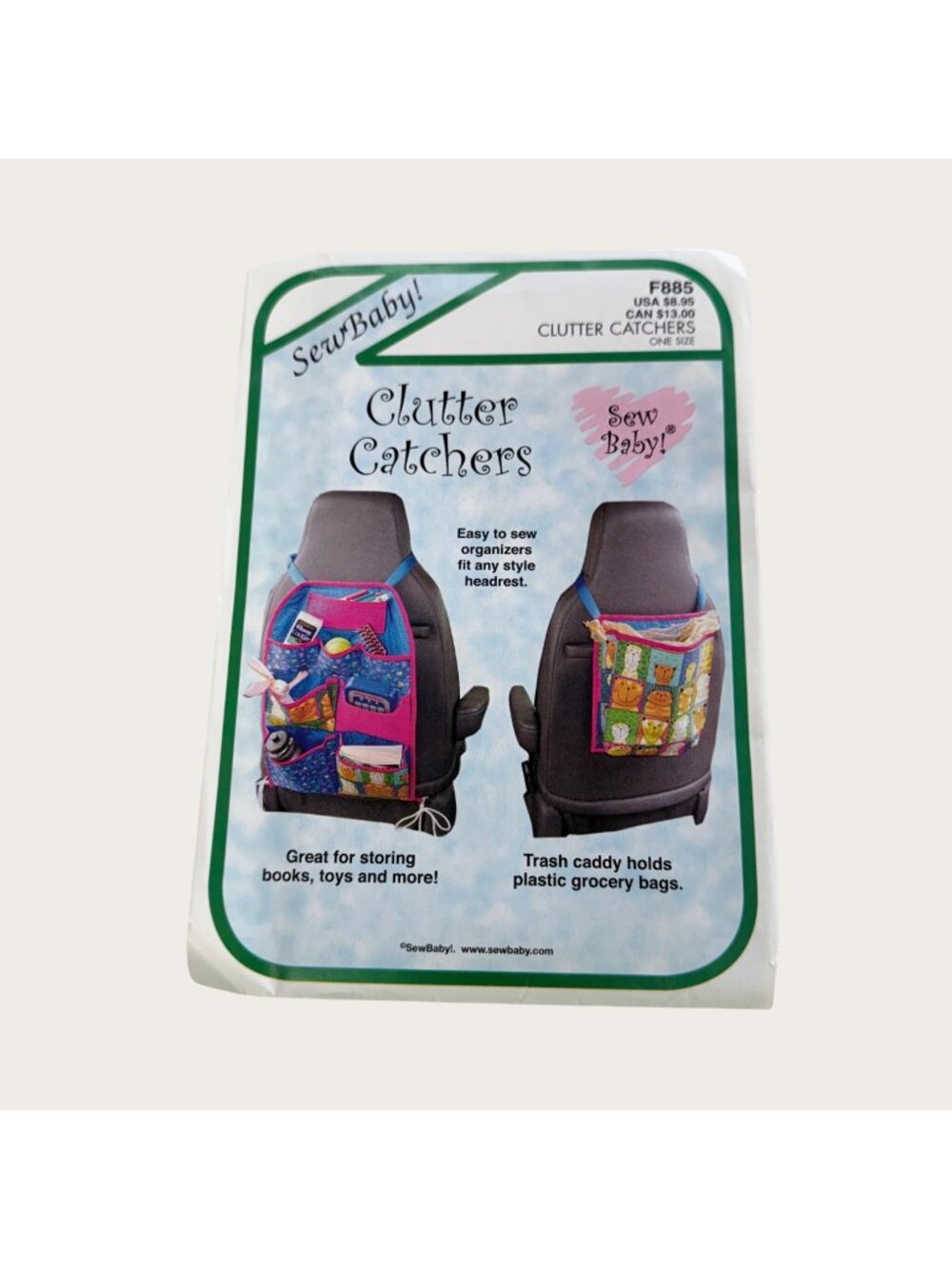 Sew Baby Sewing Pattern F885 Clutter Catcher Back of Car Seat Organizers Uncut